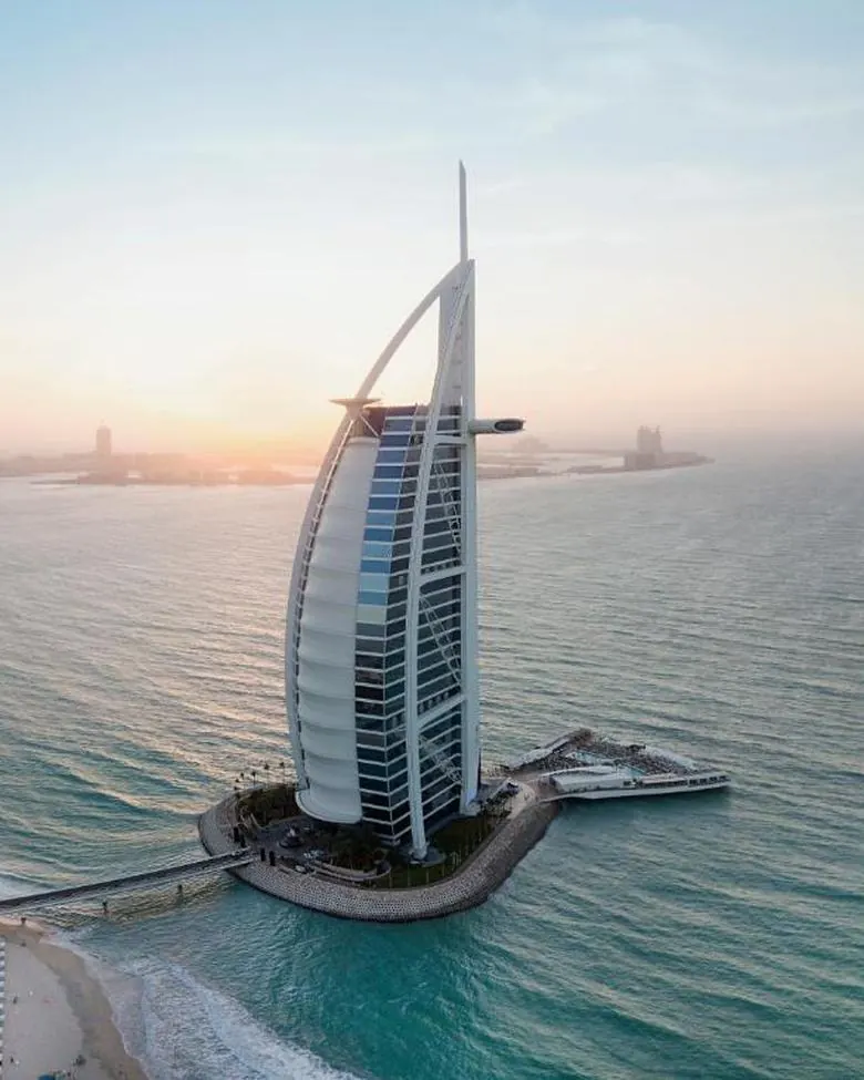The Dubai coastline at sunset in November